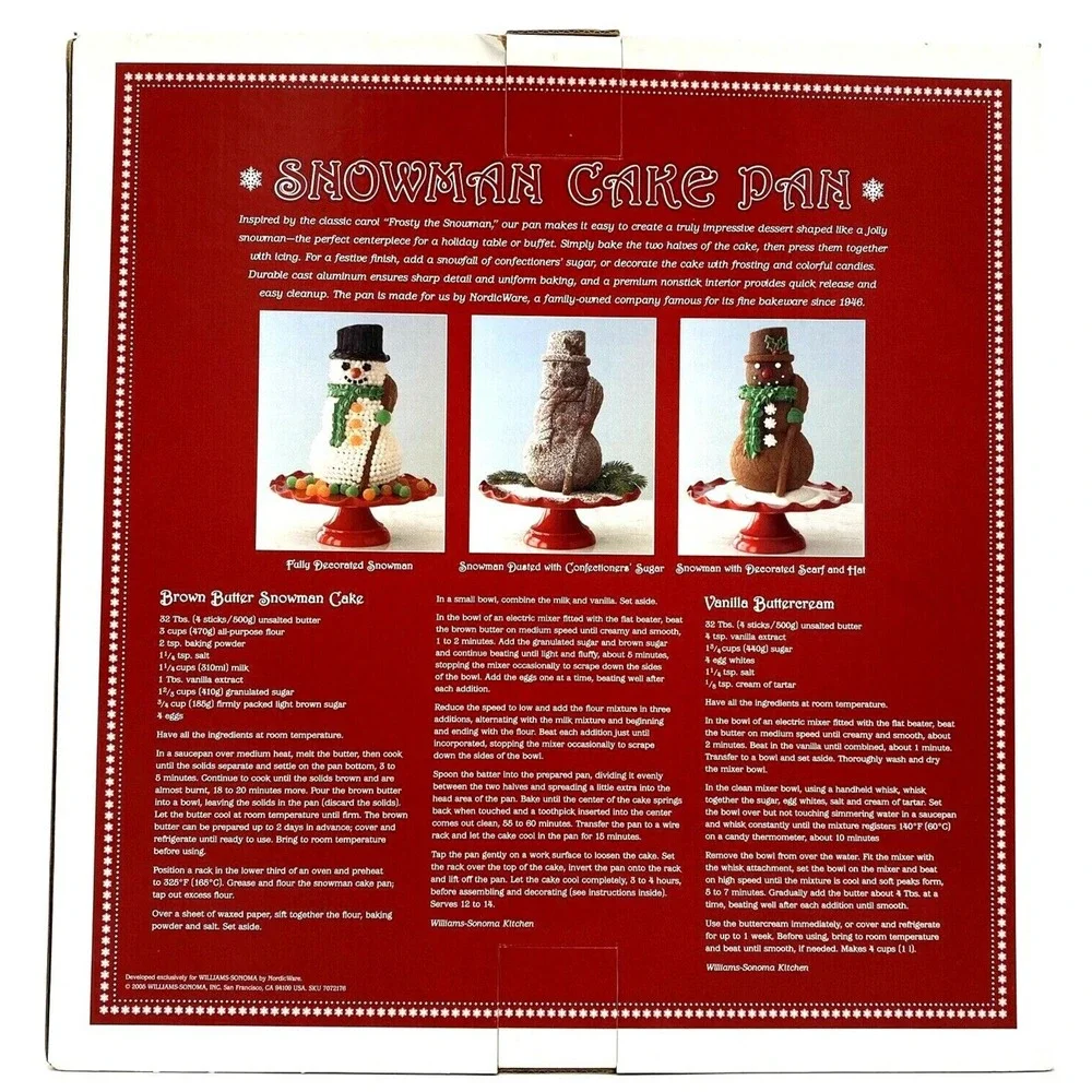 Williams Sonoma 3-D Snowman Cake Pan by Nordic Ware NEW in Box RETIRED